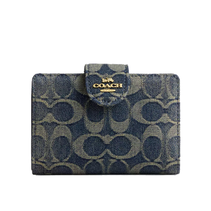 Coach Women's Medium Corner Zip Wallet In Signature Regenerative Cotton Denim Gold/Denim