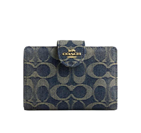 Coach Women's Medium Corner Zip Wallet In Signature Regenerative Cotton Denim Gold/Denim