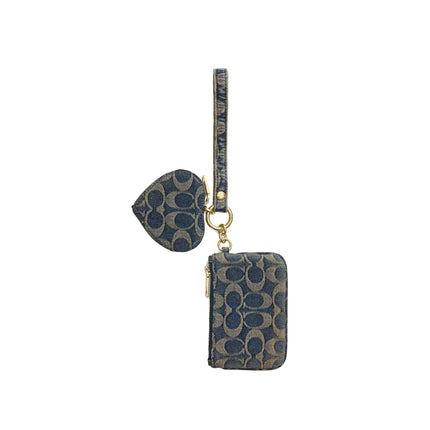 Coach Women's Wristlet And Heart Pouch In Signature Regenerative Cotton Denim Gold/Denim