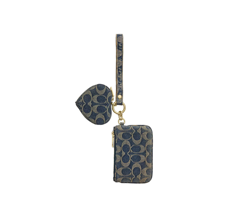 Coach Women's Wristlet And Heart Pouch In Signature Regenerative Cotton Denim Gold/Denim