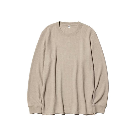 Uniqlo Unisex Waffle Crew Neck T-Shirt 32 Beige