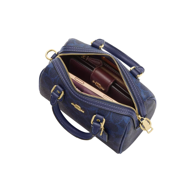 Coach Women's Mini Rowan Crossbody Bag In Signature Canvas Gold/Navy
