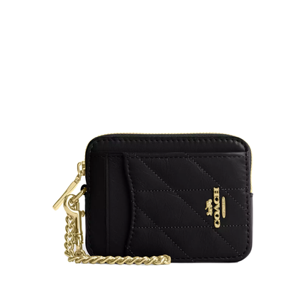 Coach Women's Zip Card Case With Quilting Gold/Black