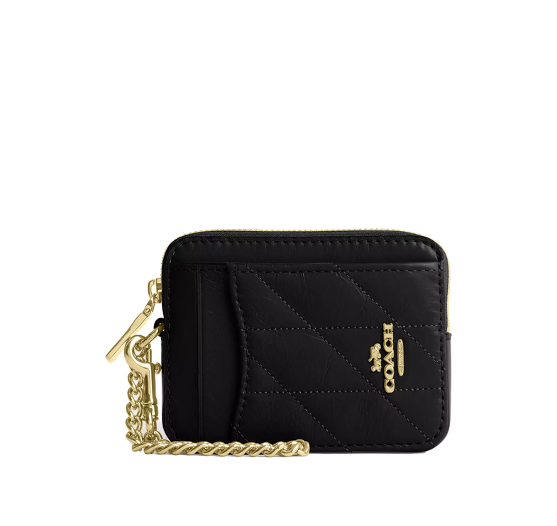Coach Women's Zip Card Case With Quilting Gold/Black