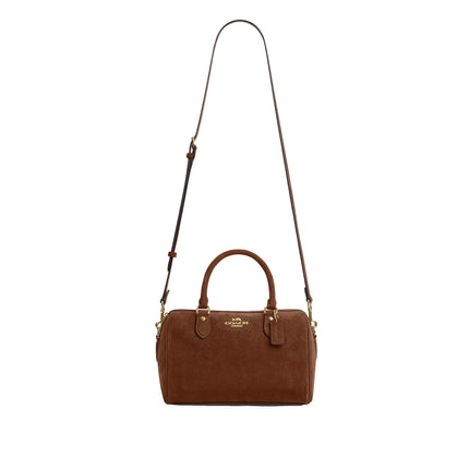 Coach Women's Rowan Satchel Bag Suede/Gold/Warm Brown