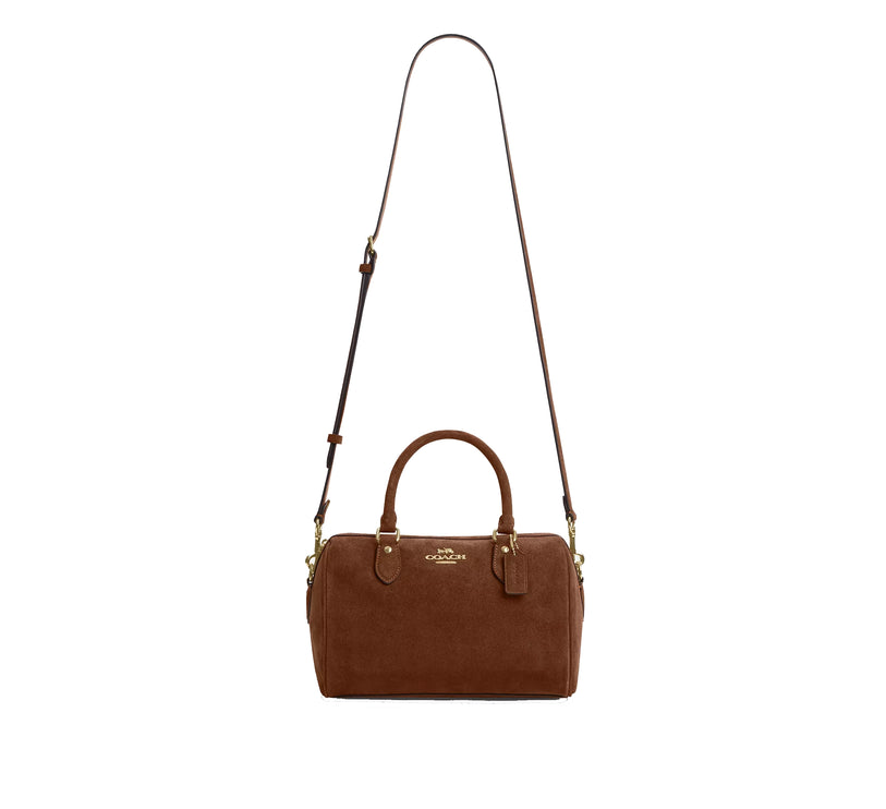 Coach Women's Rowan Satchel Bag Suede/Gold/Warm Brown