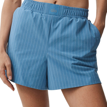 alo Women's Pinstripe Daylight Boxer Short California Blue/White