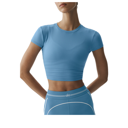 alo Women's Alosoft Crop Finesse Short Sleeve California Blue