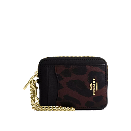 Coach Women's Zip Card Case With Leopard Print Gold/Dark Leopard