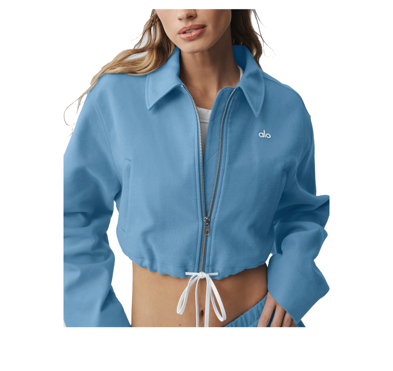 alo Women's Cropped Fan Favorite Full Zip Jacket California Blue