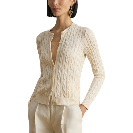 Polo Ralph Lauren Women's Cable-Knit Cotton-Blend Cardigan Mascarpone Cream