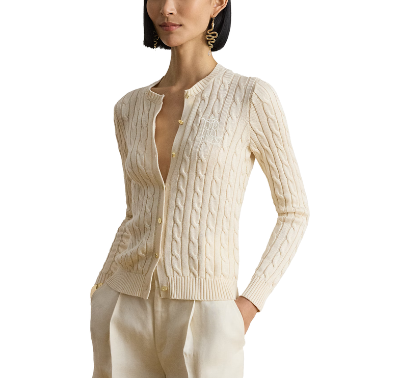 Polo Ralph Lauren Women's Cable-Knit Cotton-Blend Cardigan Mascarpone Cream