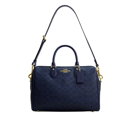 Coach Women's Rowan Large Satchel Bag In Signature Canvas Gold/Navy