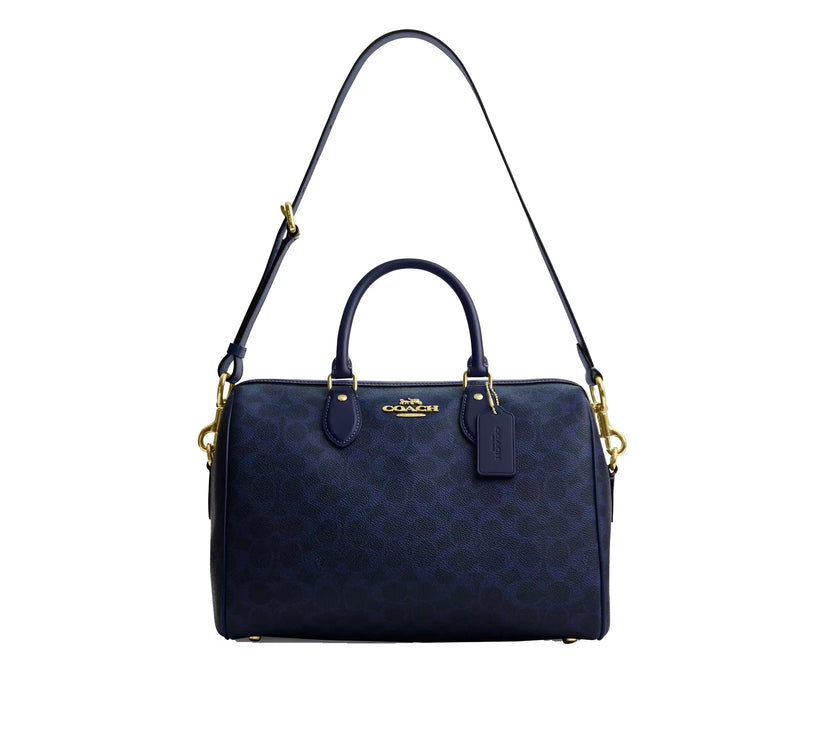 Coach Women's Rowan Large Satchel Bag In Signature Canvas Gold/Navy
