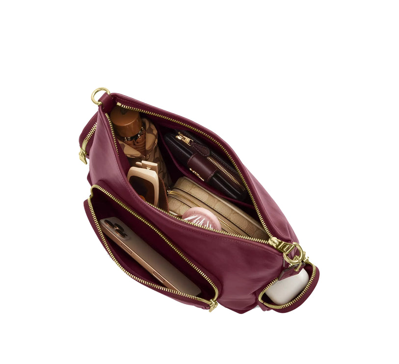 Coach Women's Laurel Shoulder Bag With Pockets Gold/Dark Cherry