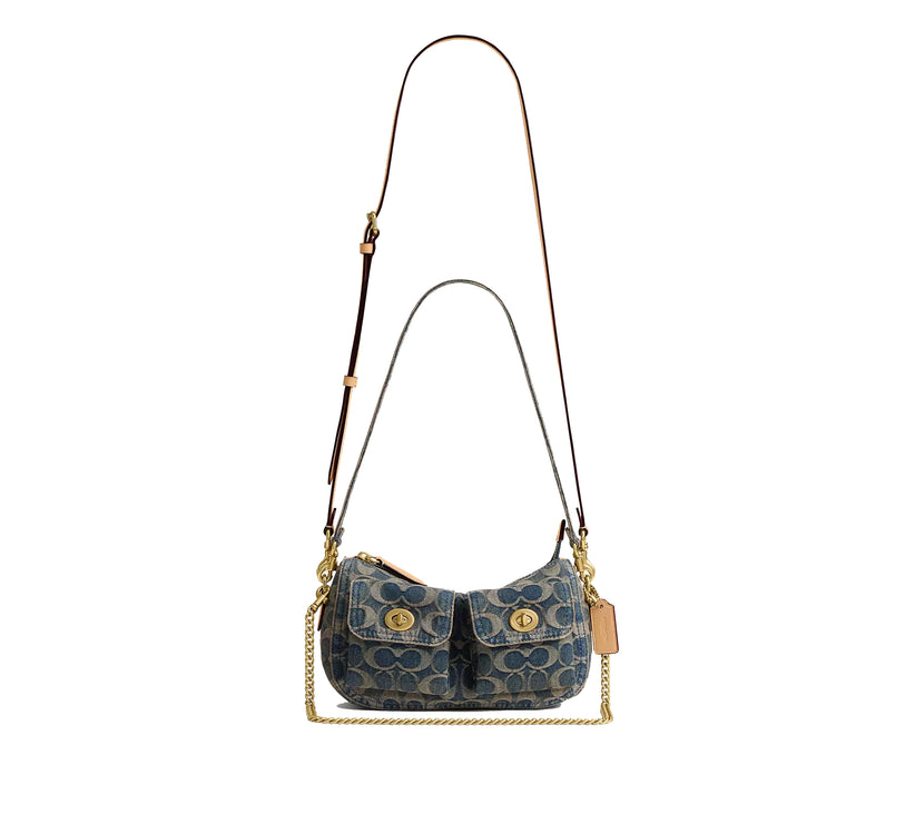 Coach Women's Twin Turnlock Waverly Bag In Signature Regenerative Cotton Denim Brass/Denim