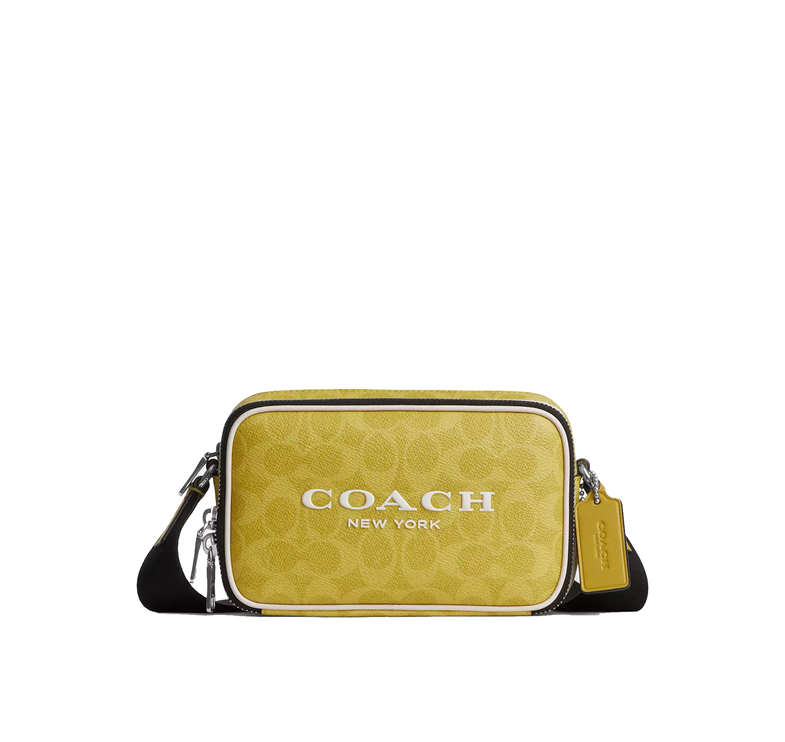 Coach Unisex Colton Crossbody Bag 19 In Signature Canvas With Coach Graphic Silver/Light Citron