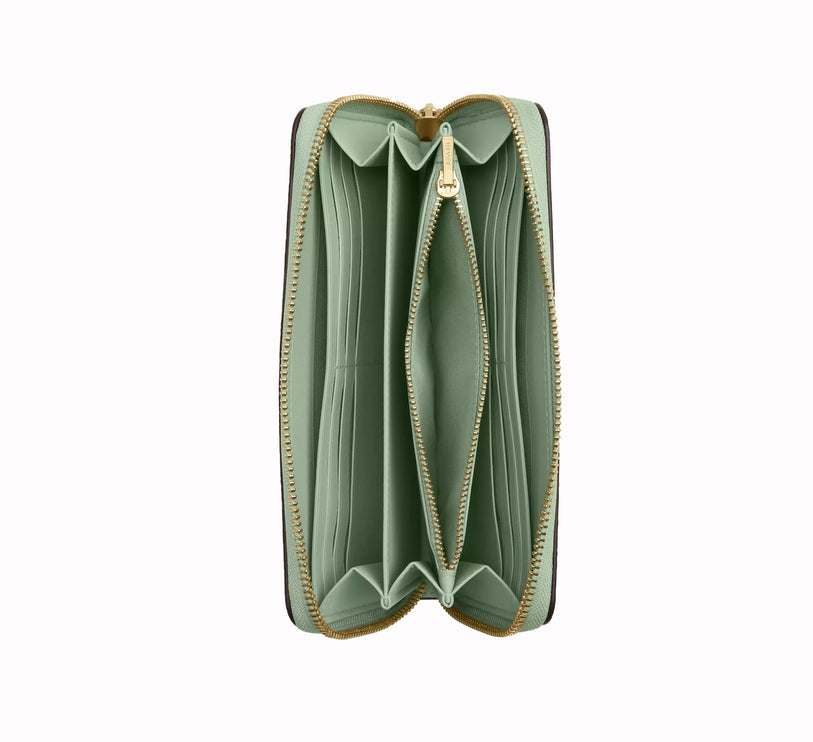 Coach Women's Long Zip Around Wallet With Floral Print Gold/Pale Green