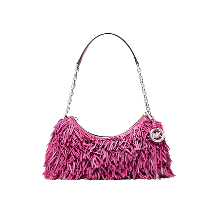 Michael Kors Women's Nolita Medium Fringed Leather Pochette Raspberry/Silver