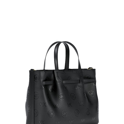Michael Kors Women's Carson Medium Logo Debossed Satchel Bag Black/Gold