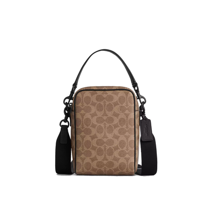 Coach Unisex Tristan Crossbody Bag 14 In Signature Canvas Matte Black/Tan Black