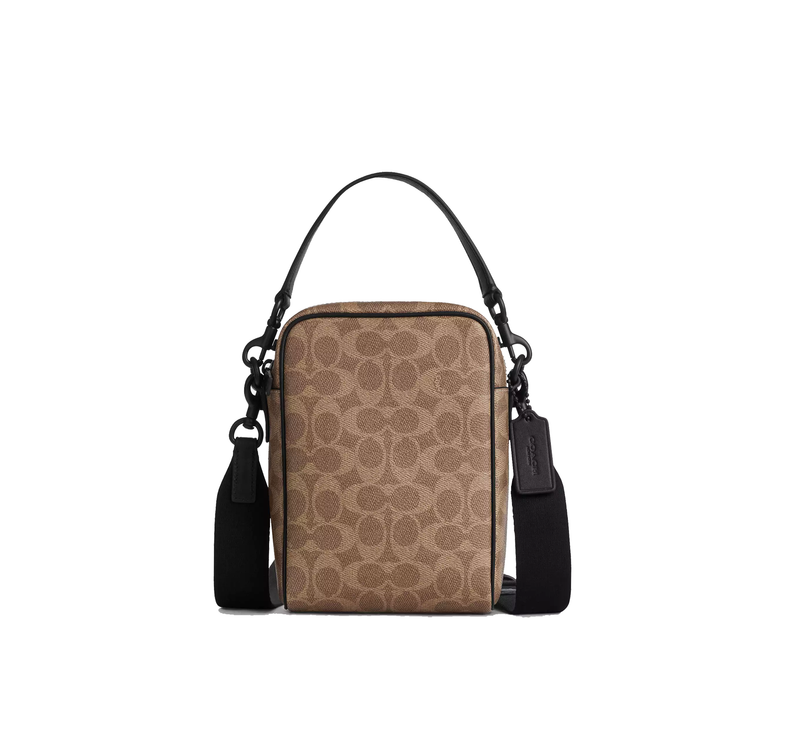 Coach Unisex Tristan Crossbody Bag 14 In Signature Canvas Matte Black/Tan Black