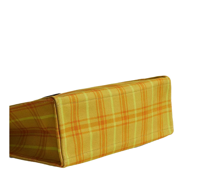 Coach Women's Canvas Tote Bag With Plaid Print Gold/Burnished Amber