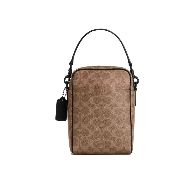 Coach Unisex Tristan Crossbody Bag 14 In Signature Canvas Matte Black/Tan Black