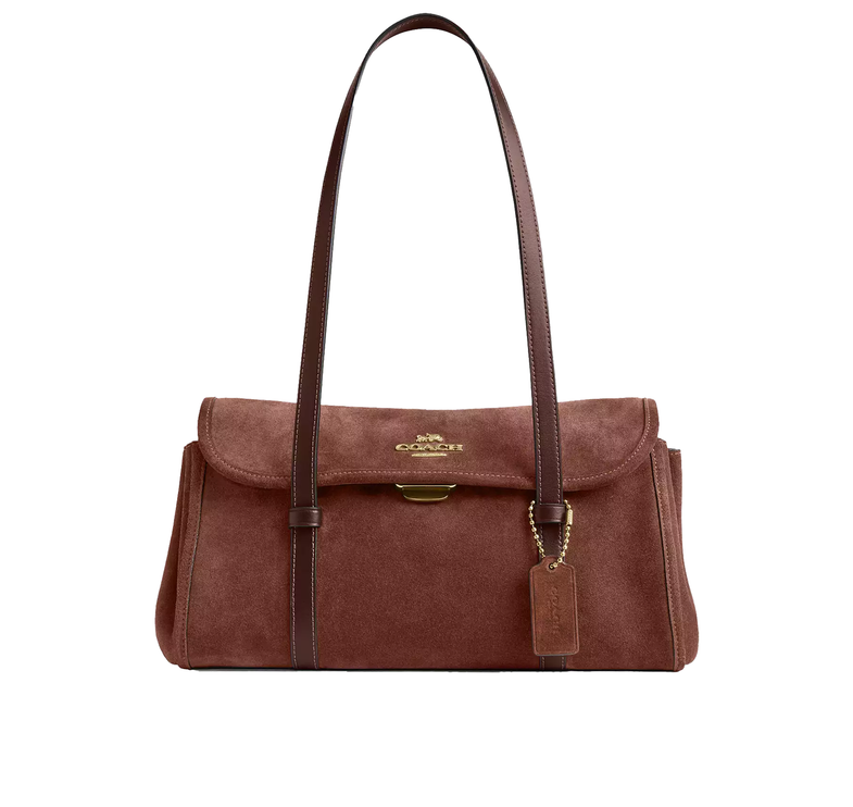 Coach Women's Bridget Flap Shoulder Bag Suede/Gold/Vintage Brown/Maple