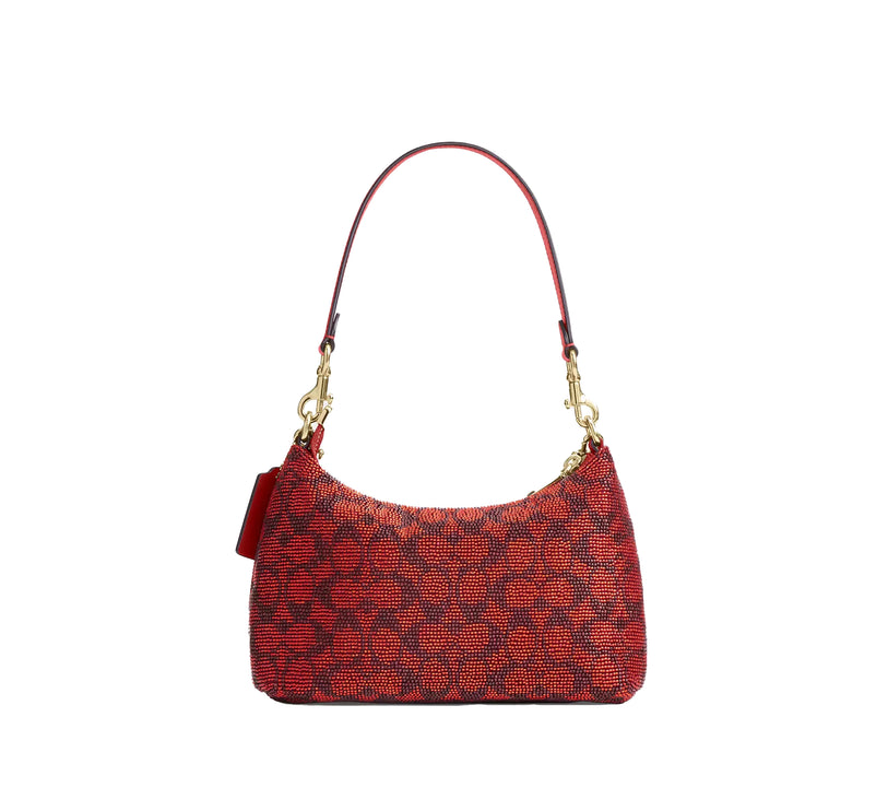 Coach Women's Teri Shoulder Bag In Signature Satin Gold/Crimson
