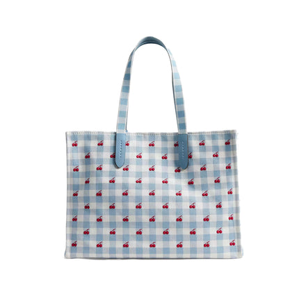 Coach Women's Tote Bag With Gingham Print Gold/Blue Multi