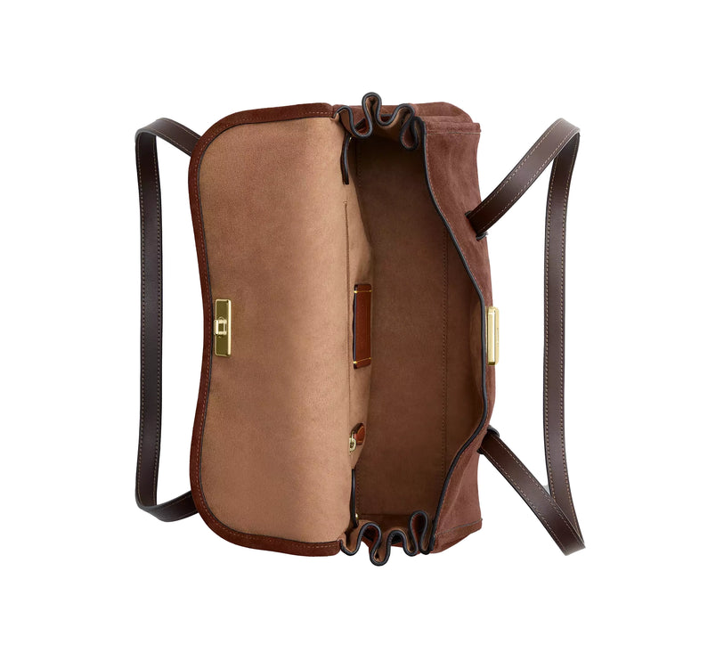 Coach Women's Bridget Flap Shoulder Bag Suede/Gold/Vintage Brown/Maple