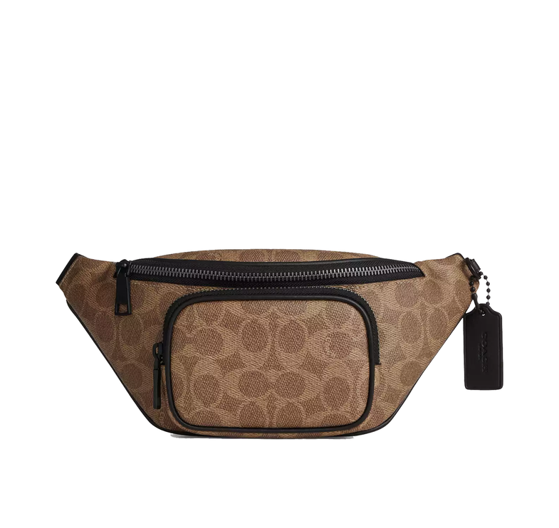 Coach Unisex Travis Belt Bag 30 In Signature Canvas Matte Black/Tan Black