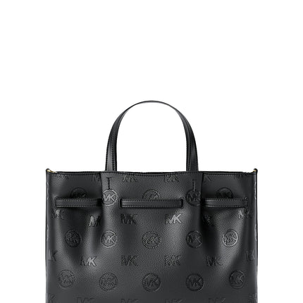 Michael Kors Women's Carson Medium Logo Debossed Satchel Bag Black/Gold
