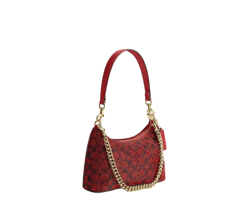 Coach Women's Teri Shoulder Bag In Signature Satin Gold/Crimson