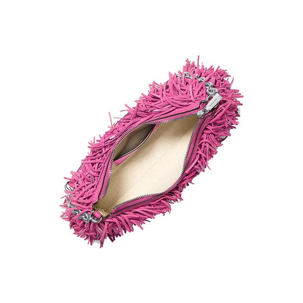 Michael Kors Women's Nolita Medium Fringed Leather Pochette Raspberry/Silver
