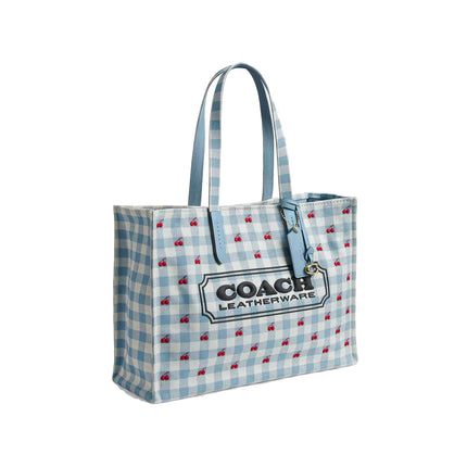 Coach Women's Tote Bag With Gingham Print Gold/Blue Multi