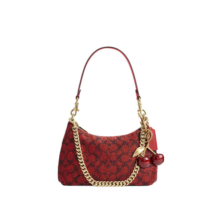 Coach Women's Teri Shoulder Bag In Signature Satin Gold/Crimson