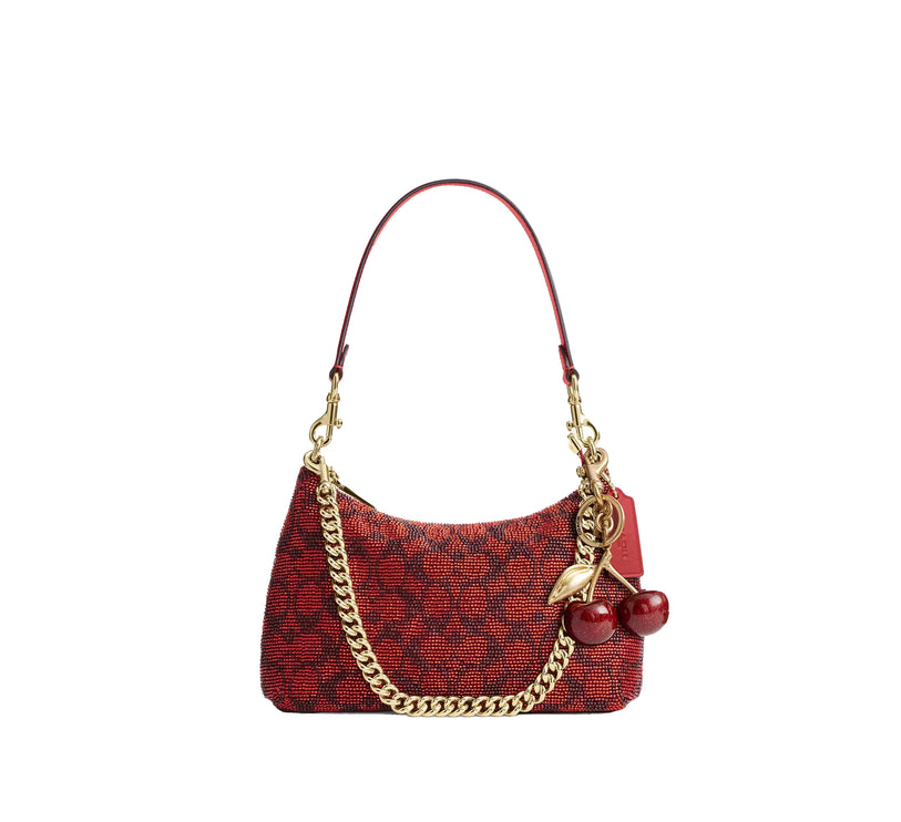 Coach Women's Teri Shoulder Bag In Signature Satin Gold/Crimson