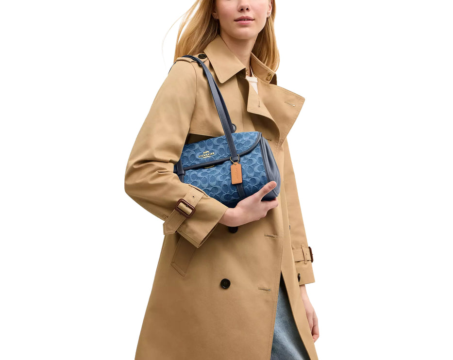 Coach Women's Bridget Flap Shoulder Bag In Signature Denim Gold/Indigo
