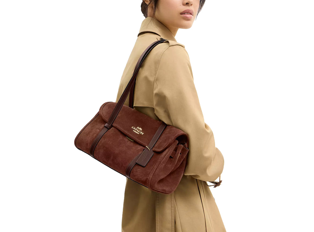 Coach Women's Bridget Flap Shoulder Bag Suede/Gold/Vintage Brown/Maple