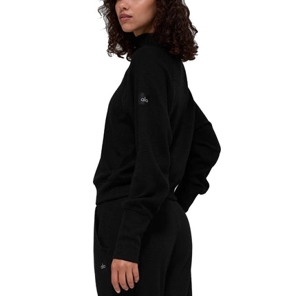 alo Women's Waffle Weekend Escape Mock Neck Long Sleeve Black