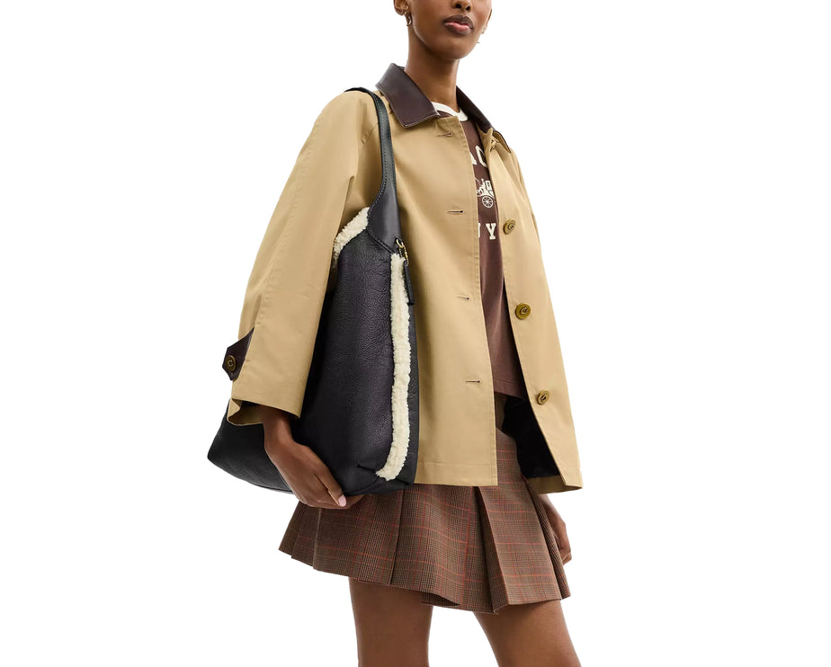 Coach Women's Brooklyn Shoulder Bag 39 In Shearling Brass/Black Natural