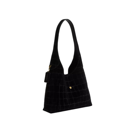 Coach Women's Brooklyn Shoulder Bag 28 Suede/Brass/Black