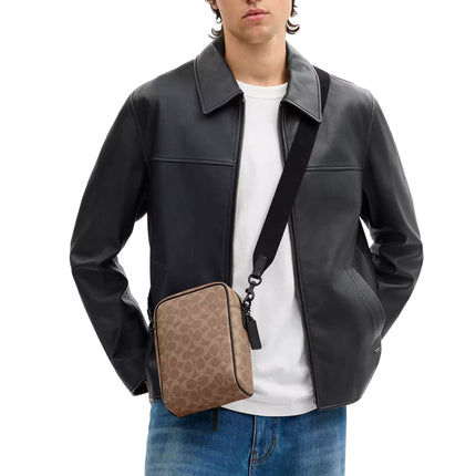 Coach Unisex Tristan Crossbody Bag 14 In Signature Canvas Matte Black/Tan Black
