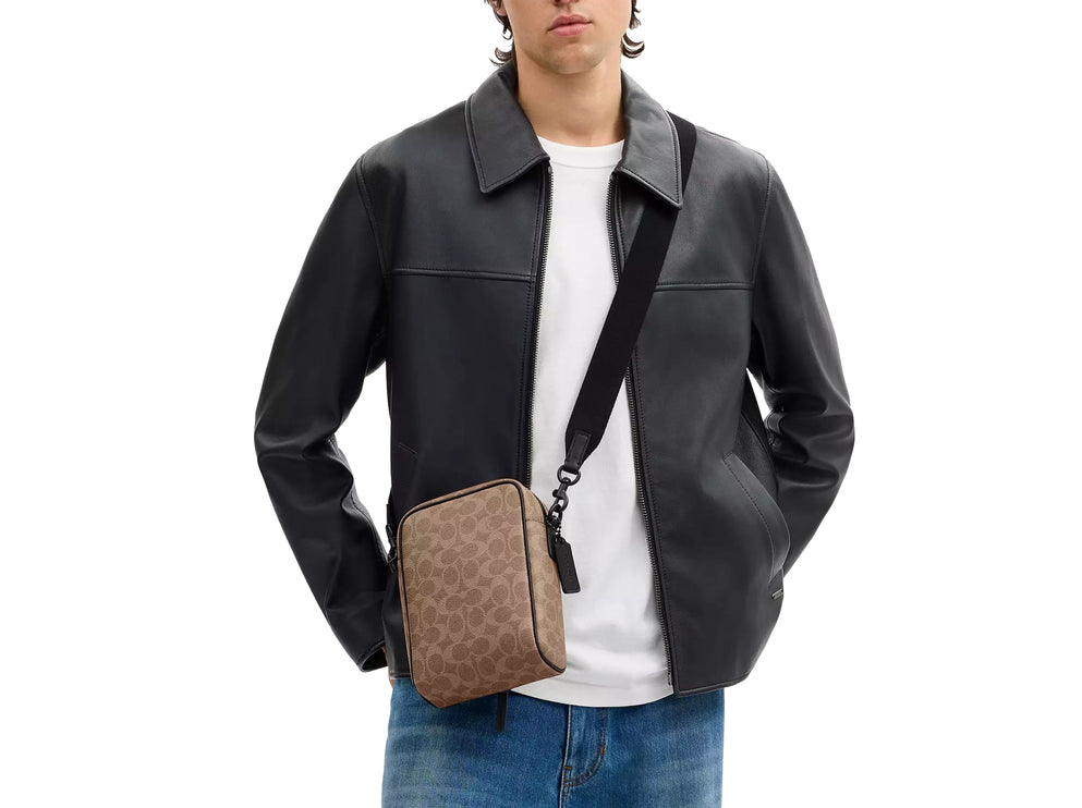 Coach Unisex Tristan Crossbody Bag 14 In Signature Canvas Matte Black/Tan Black