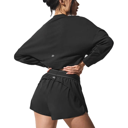alo Women's Cropped Sway Crew Neck Pullover Black