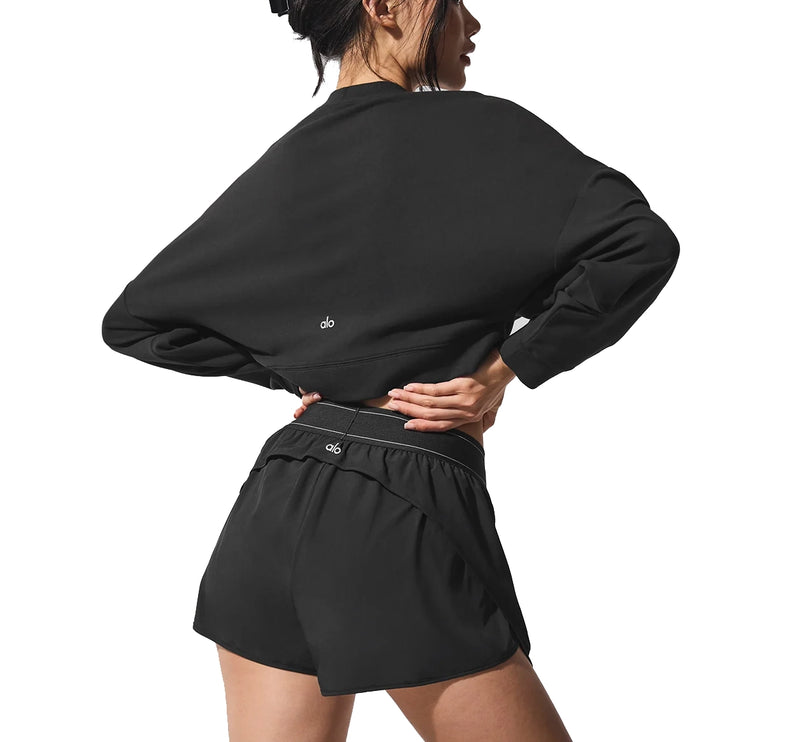 alo Women's Cropped Sway Crew Neck Pullover Black