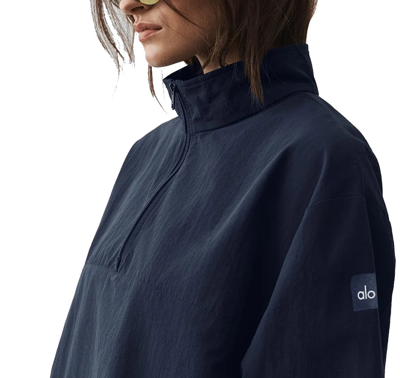 alo Women's Light Weight Takeaway Track Pullover Navy