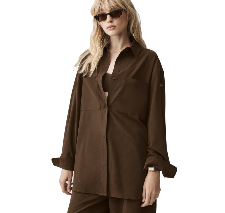 alo Women's Dreamscape Button Down Long Sleeve Espresso